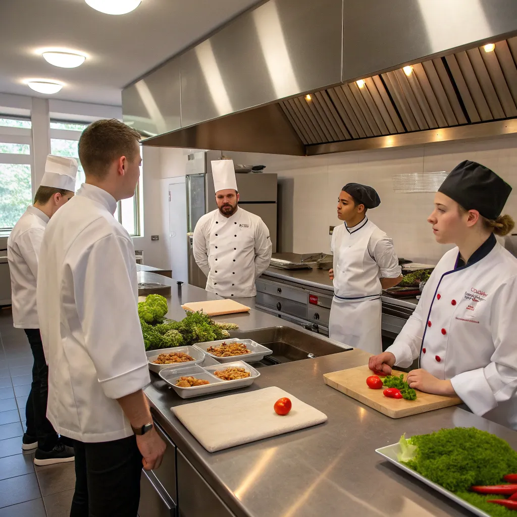 Culinary students learning in a modern kitchen